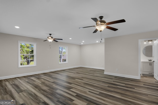 243 Barrington Oaks Dr, Brunswick, GA 31523 - unfurnished living room featuring recessed lighting, dark wood-type flooring, and ceiling fan
