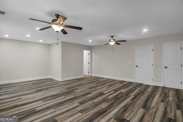 243 Barrington Oaks Dr, Brunswick, GA 31523 - unfurnished living room featuring wood finished floors, a ceiling fan, baseboards, and recessed lighting