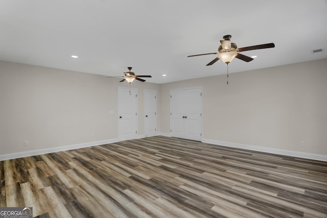 243 Barrington Oaks Dr, Brunswick, GA 31523 - empty room featuring wood finished floors, a ceiling fan, visible vents, and recessed lighting