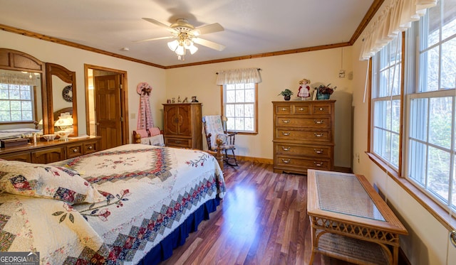 224 Buckshot Ln, Tiger, GA 30576 - bedroom with a ceiling fan, crown molding, baseboards, and wood finished floors