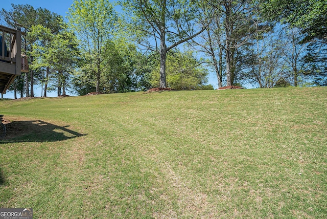 view of yard with a wooden deck