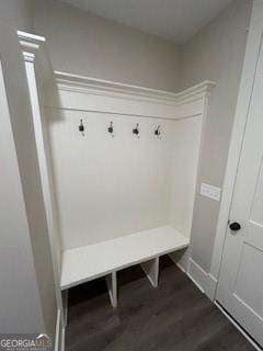 mudroom with baseboards and dark wood-style flooring