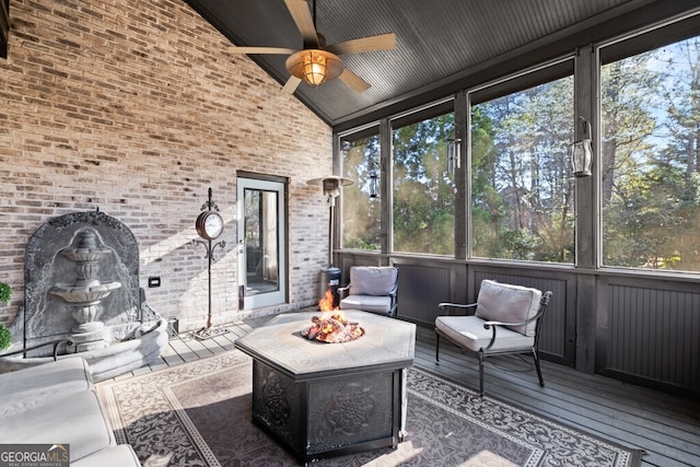 3491 Falls Branch Ct, Buford, GA 30519 - sunroom with vaulted ceiling, plenty of natural light, and a ceiling fan