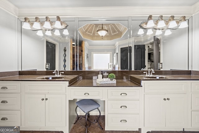 3491 Falls Branch Ct, Buford, GA 30519 - bathroom featuring double vanity and crown molding