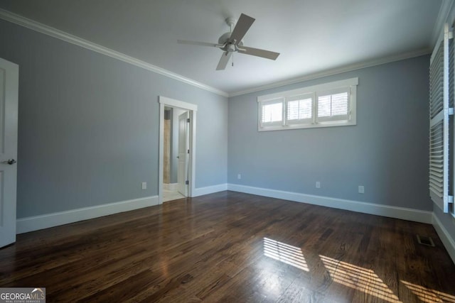 215 Chapman Pl, Athens, GA 30606 - unfurnished bedroom with dark wood-type flooring, crown molding, a ceiling fan, and ensuite bath