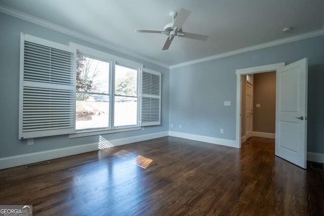 215 Chapman Pl, Athens, GA 30606 - empty room with ornamental molding, ceiling fan, dark wood-style flooring, and a smoke detector