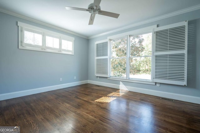 215 Chapman Pl, Athens, GA 30606 - spare room featuring crown molding, a ceiling fan, and dark wood-type flooring