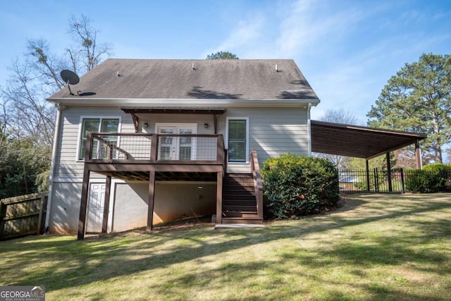 215 Chapman Pl, Athens, GA 30606 - back of house featuring stairway, a wooden deck, and a carport
