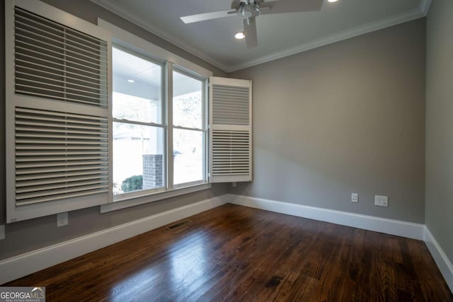 215 Chapman Pl, Athens, GA 30606 - unfurnished room with crown molding, ceiling fan, dark wood finished floors, and recessed lighting