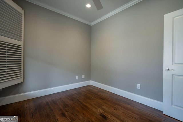 215 Chapman Pl, Athens, GA 30606 - spare room featuring crown molding, ceiling fan, dark wood-style floors, and recessed lighting
