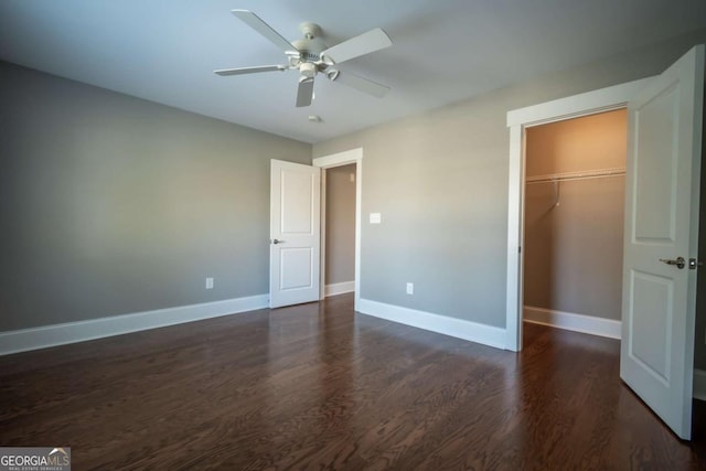 215 Chapman Pl, Athens, GA 30606 - unfurnished bedroom featuring dark wood-style flooring, a closet, and a ceiling fan