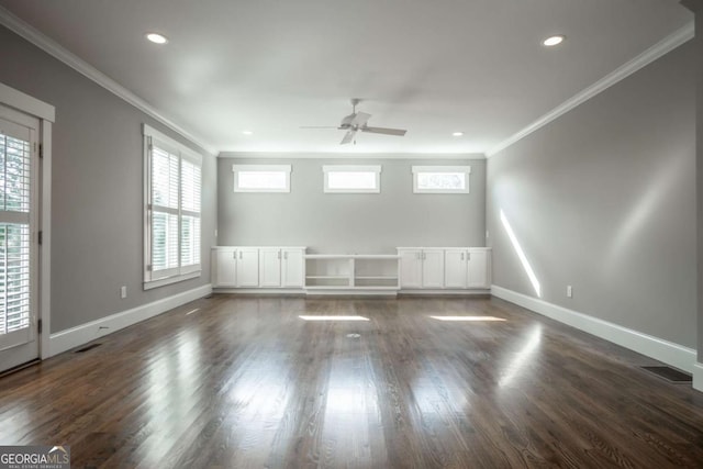 215 Chapman Pl, Athens, GA 30606 - spare room with crown molding, a ceiling fan, dark wood-style floors, and recessed lighting