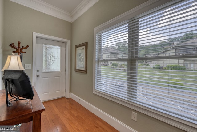 1649-H Lakeview Dr, Young Harris, GA 30582 - foyer entrance featuring healthy amount of natural light, ornamental molding, light wood-style flooring, and baseboards