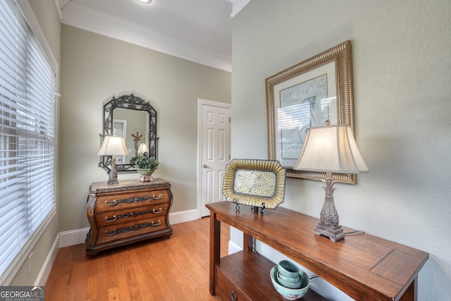 1649-H Lakeview Dr, Young Harris, GA 30582 - sitting room featuring crown molding, wood finished floors, a desk, and baseboards