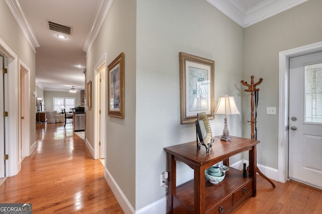 1649-H Lakeview Dr, Young Harris, GA 30582 - foyer entrance with crown molding, light wood finished floors, baseboards, a ceiling fan, and recessed lighting