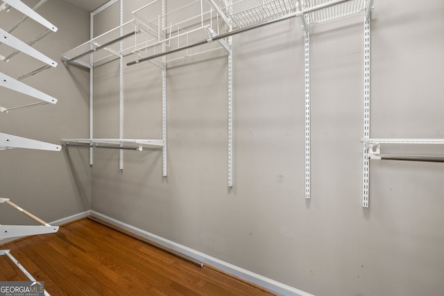 walk in closet featuring wood finished floors
