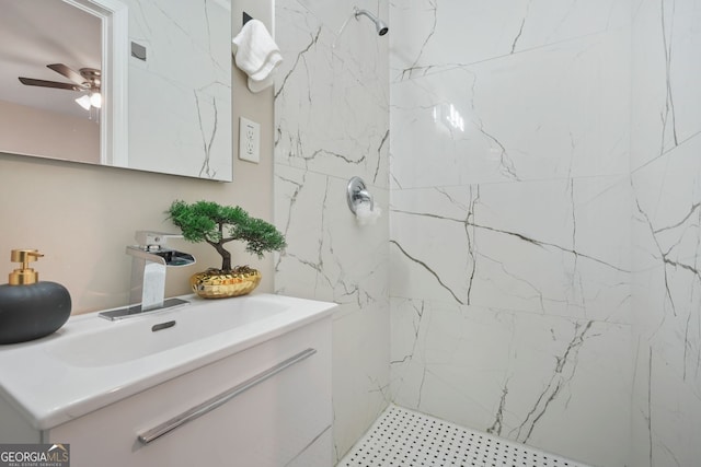 1013 Columbia Dr, Decatur, GA 30030 - full bath with a marble finish shower, vanity, and ceiling fan