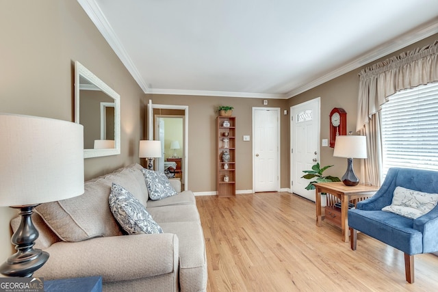 2926 Westbury Dr, Decatur, GA 30033 - living room featuring ornamental molding, baseboards, and light wood finished floors
