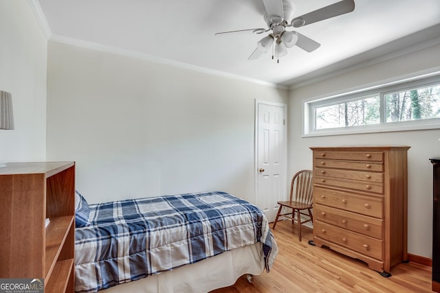 2926 Westbury Dr, Decatur, GA 30033 - bedroom featuring a ceiling fan, ornamental molding, baseboards, and light wood-type flooring