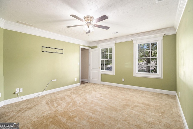 1472 Hartman Dr SW, Lilburn, GA 30047 - carpeted empty room with crown molding, ceiling fan, a textured ceiling, and baseboards