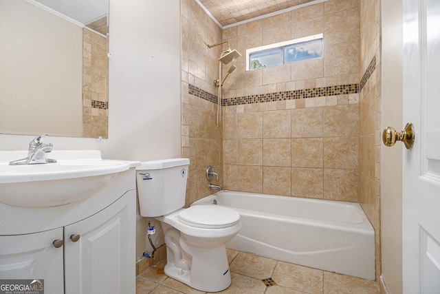 1472 Hartman Dr SW, Lilburn, GA 30047 - bathroom featuring ornamental molding, vanity, shower / bathtub combination, toilet, and tile patterned floors