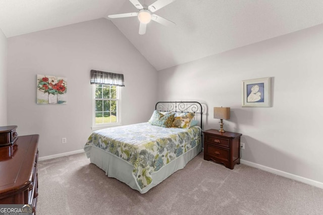 6920 Greenfield Ln, Cumming, GA 30028 - bedroom with baseboards, lofted ceiling, a ceiling fan, and carpet