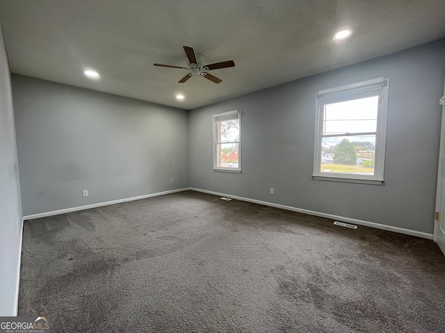 1105 Claxton Dairy Rd, Dublin, GA 31021 - empty room featuring a ceiling fan, baseboards, carpet floors, and recessed lighting