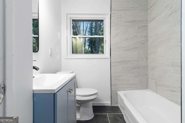 full bathroom featuring toilet, tile patterned flooring, and vanity