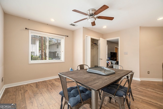 3501 Roswell Rd NE Unit 211, Atlanta, GA 30305 - dining area with baseboards, ceiling fan, light wood-type flooring, and recessed lighting