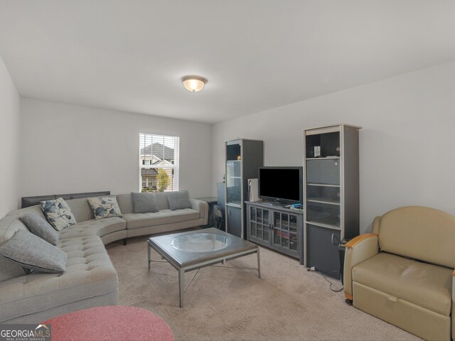 living area with light colored carpet