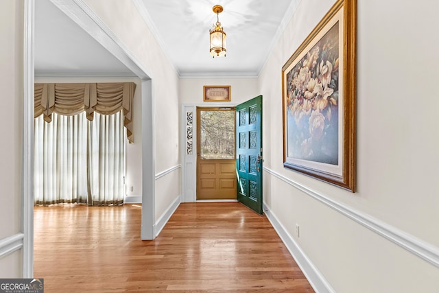 9095 Cedar Grove Rd, Fairburn, GA 30213 - entryway with baseboards, ornamental molding, and light wood-style floors