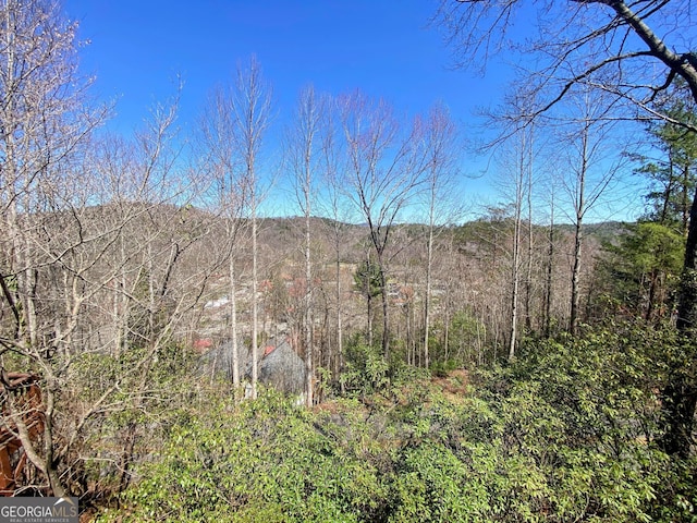 mountain view featuring a view of trees