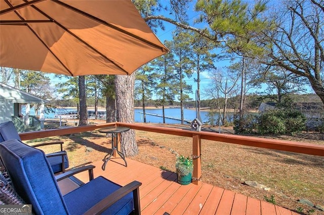 deck with a water view