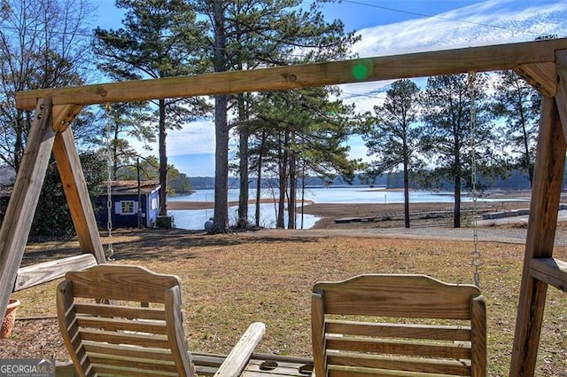 view of yard with a water view