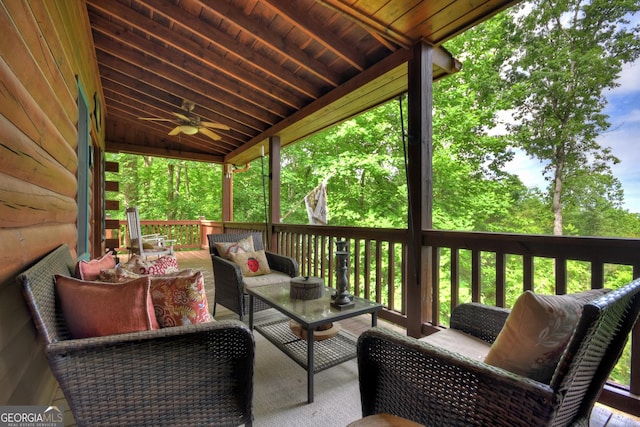 54 Channing Holw, Morganton, GA 30560 - wooden terrace featuring a ceiling fan and outdoor lounge area