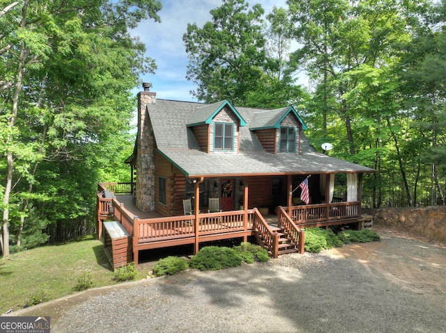54 Channing Holw, Morganton, GA 30560 - cabin featuring a chimney, log siding, and a shingled roof