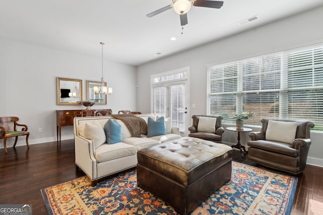 5726 Taylor Way, Sandy Springs, GA 30342 - living area with a chandelier, a ceiling fan, and wood finished floors