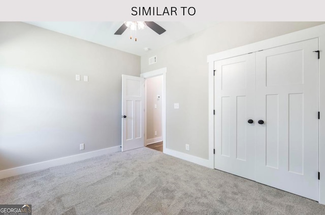 107 Tilden Way, Perry, GA 31069 - unfurnished bedroom featuring carpet, baseboards, a closet, and a ceiling fan