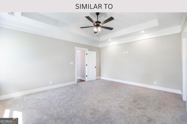 107 Tilden Way, Perry, GA 31069 - carpeted spare room with a tray ceiling, ceiling fan, ornamental molding, and recessed lighting