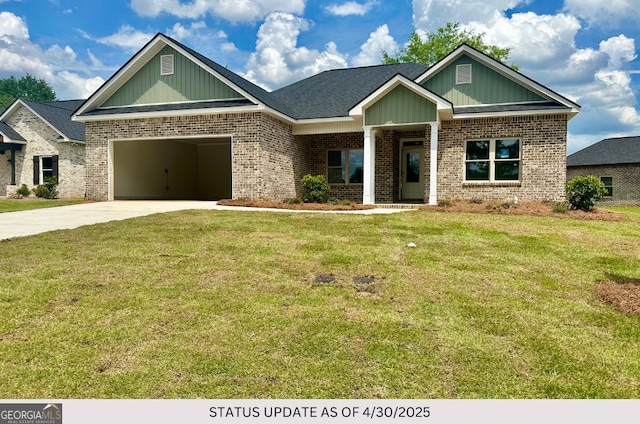107 Tilden Way, Perry, GA 31069 - craftsman-style home with concrete driveway, brick siding, a garage, and a front lawn
