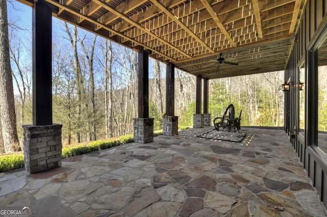 view of patio featuring a ceiling fan