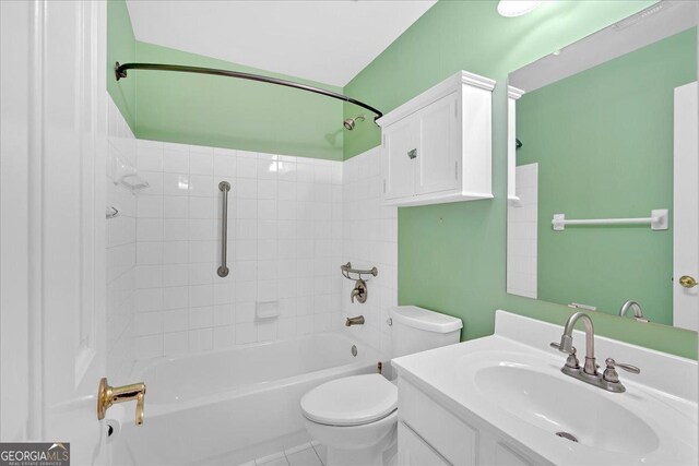 2445 Ridgelake Dr, Villa Rica, GA 30180 - full bathroom with vanity, washtub / shower combination, and tile patterned flooring