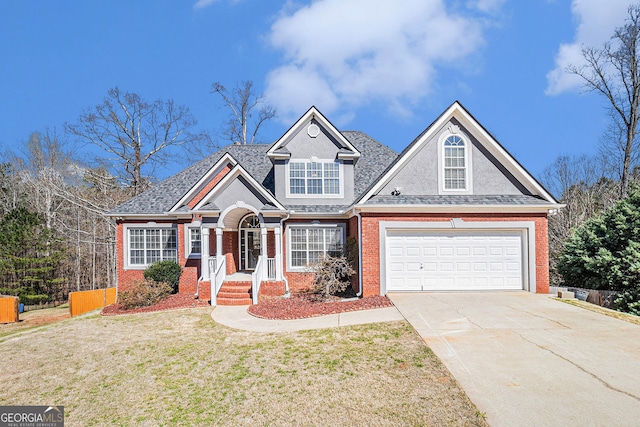1092 Shumard Ln, Mcdonough, GA 30252 - view of front of property with brick siding, driveway, a garage, a front lawn, and a shingled roof