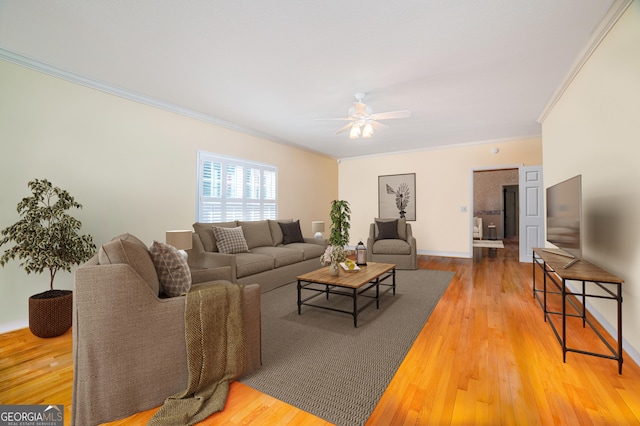 1631 Moody Holw, Hiawassee, GA 30546 - living room with crown molding, baseboards, ceiling fan, and wood finished floors