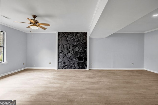 8443 Park Ridge Ln, Riverdale, GA 30274 - unfurnished room featuring a ceiling fan, visible vents, crown molding, and wood finished floors