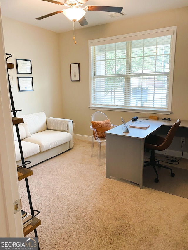 5745 Pickens Garden Ln, Powder Springs, GA 30127 - carpeted office space with a ceiling fan and baseboards