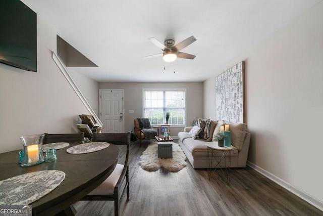 413 W I Pkwy, Dallas, GA 30132 - living area featuring baseboards, ceiling fan, and wood finished floors