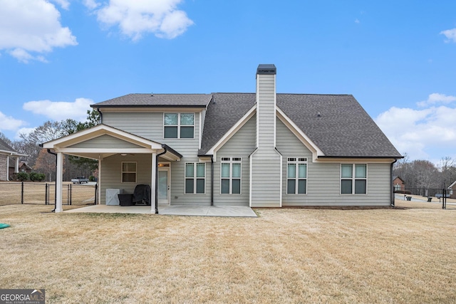 2129 Apalachee Trl, Monroe, GA 30656 - rear view of house with a patio area, a chimney, and roof with shingles