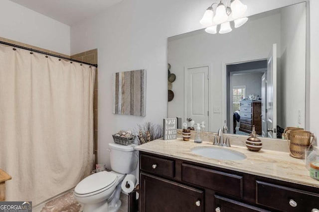 3475 Summerlin Pkwy, Lithia Springs, GA 30122 - bathroom featuring a shower with curtain, toilet, and vanity