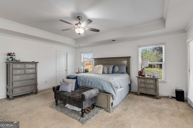 3475 Summerlin Pkwy, Lithia Springs, GA 30122 - bedroom with carpet flooring, a raised ceiling, crown molding, and baseboards